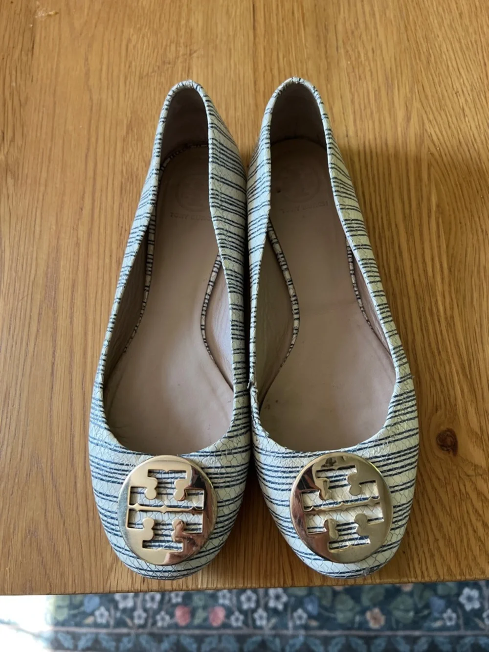 Tory Burch Striped Snake Embossed Reva Flats